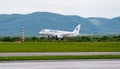 Passenger airplane Sukhoi Superjet 100 SSJ 100 of IrAero company is landing