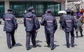 Russia, Vladivostok, 05/09/2018. Policemen on service in city downtown. Inscription