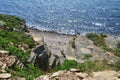 Russia, Vladivostok, Rocks in the bay of Akhlestyshev on Russkiy island in summer day