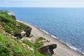 Russia, Vladivostok, Rocks in the bay of Akhlestyshev on Russkiy island in summer day