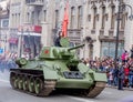 Russia, Vladivostok, 05/09/2018. Russian Soviet Union original tank T-34 on the parade on Victory Day on May 9. Holiday to