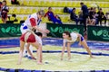 Russia, Vladivostok, 06/30/2018. Sumo wrestling competition among girls born in 2003-2004. Sumo is a traditional Japanese martial