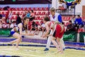 Russia, Vladivostok, 06/30/2018. Sumo wrestling competition among girls born in 2003-2004. Sumo is a traditional Japanese martial