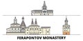 Russia, Vologda, Ferapontov Monastery flat landmarks vector illustration. Russia, Vologda, Ferapontov Monastery line