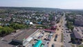 Bird's eye view of Russian town Volzhsk. Aerial photo of buildings and streets.