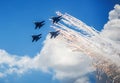 Russia, Voronezh - June 24, 2017. Aerobatics performed by a group of aircraft of the aviation group of the Russian Air Force