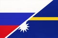 Russia vs Nauru, symbol of two national flags. Relationship between Asian and Oceanian countries