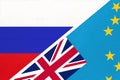 Russia vs Tuvalu, symbol of two national flags. Relationship between Asian and Oceanian countries