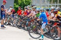 Russia. Vyborg 06.06.2021 Children cycling at the stadium in the summer