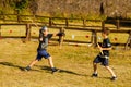 Russia. Vyborg. 08.21.2020. Children fight with wooden swords at a knight`s festival