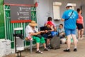 Russia Vyborg 08.08.2021 People at the station on the bench waiting for the train Royalty Free Stock Photo