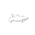 Russia - white 3D silhouette map of country area with dropped shadow on white background. Simple flat vector