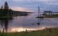 Russia,White Night At The White Sea Coast. Severe Northern Landscape With A Typical Fishing Village In The North Of Russia. Small