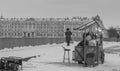 Russia, Winter St. Petersburg, Retro style photo, black and white photo. The arrow of Vasilievsky Island. View of the Winter Palac