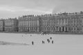 Russia, Winter St. Petersburg, Retro style photo, black and white photo. View of the Winter Palace, an unusual angle. Soft dayligh