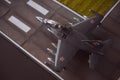 RUSSIA / YAK-130 - 2019. Top view on miniature of military fighter getting ready to take off at airport in miniature Royalty Free Stock Photo