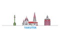 Russia, Yakutsk line cityscape, flat vector. Travel city landmark, oultine illustration, line world icons