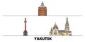 Russia, Yakutsk flat landmarks vector illustration. Russia, Yakutsk line city with famous travel sights, skyline, design