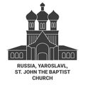 Russia, Yaroslavl, St. John The Baptist Church travel landmark vector illustration