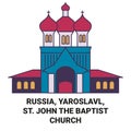 Russia, Yaroslavl, St. John The Baptist Church travel landmark vector illustration