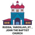 Russia, Yaroslavl,St. , John The Baptist Church travel landmark vector illustration