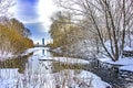 Russia. Yekaterinburg . View of the city pond from the Olkhovka River .