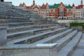 Russia, Yoshkar-Ola, July 24, 2020, granite staircase leading to the embankment near the Kremlin.