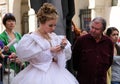 Russian actress in historic costume on the street celebration of birthday of the great Russian writer, Fyodor Dostoevsky