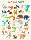 Russian alphabet for learning with animals. Vector illustration. Animals, letters and names on a white background Royalty Free Stock Photo