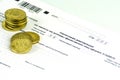 Russian annual tax Declaration of taxes of individuals. The Form 3-NDFL. A few Russian coins are on the sheet of the Declaration. Royalty Free Stock Photo