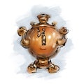 Russian antique metal samovar illustration., simple line drawing.