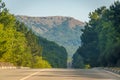 Russian asphalt roads. Background road. Roads in the mountains of Crimea. Travel by car. Road views Royalty Free Stock Photo