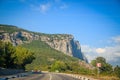 Russian asphalt roads. Background road. Roads in the mountains of Crimea. Travel by car. Road views Royalty Free Stock Photo