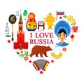 Russian attributes in shape of heart Royalty Free Stock Photo