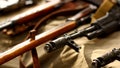 Russian automatic gun rifle military background Royalty Free Stock Photo