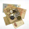 Russian banknotes and coins Royalty Free Stock Photo