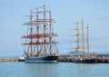 Russian barque Bark Sedov and the Bulgarian brigantine Kaliakra Royalty Free Stock Photo