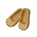 Russian bast bast shoes on a white background. Russian ancient national shoes. Vector isolated illustration.