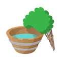 Russian bath tub and broom icon, cartoon style Royalty Free Stock Photo