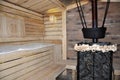 Russian bath wood trim in cream color