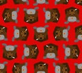 Russian bear with ear flaps pattern seamless. Russia animal face background