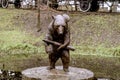 Russian bear with shell. Installation in the open air