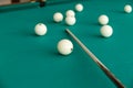 Russian billiard table with balls and cue sticks. Royalty Free Stock Photo