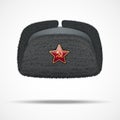 Russian black winter fur hat ushanka with red star Royalty Free Stock Photo