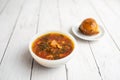 Russian borscht with sorrel and fresh garlic knots pamopushkas. Royalty Free Stock Photo