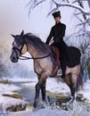Russian Boyar aristocrat on horse in winter Royalty Free Stock Photo