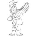 Russian buffoon plays the accordion at the fair drawn in outline, isolated object on a white background, vector