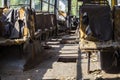 Old rusty broken bus yellow