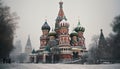 Russian chapel illuminated in blue snow, symbol of spirituality and history generated by AI