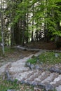 The path to the Russian Chapel on the Vrsic Pass, first world war memorial in the Slovenian Alps, Europe
